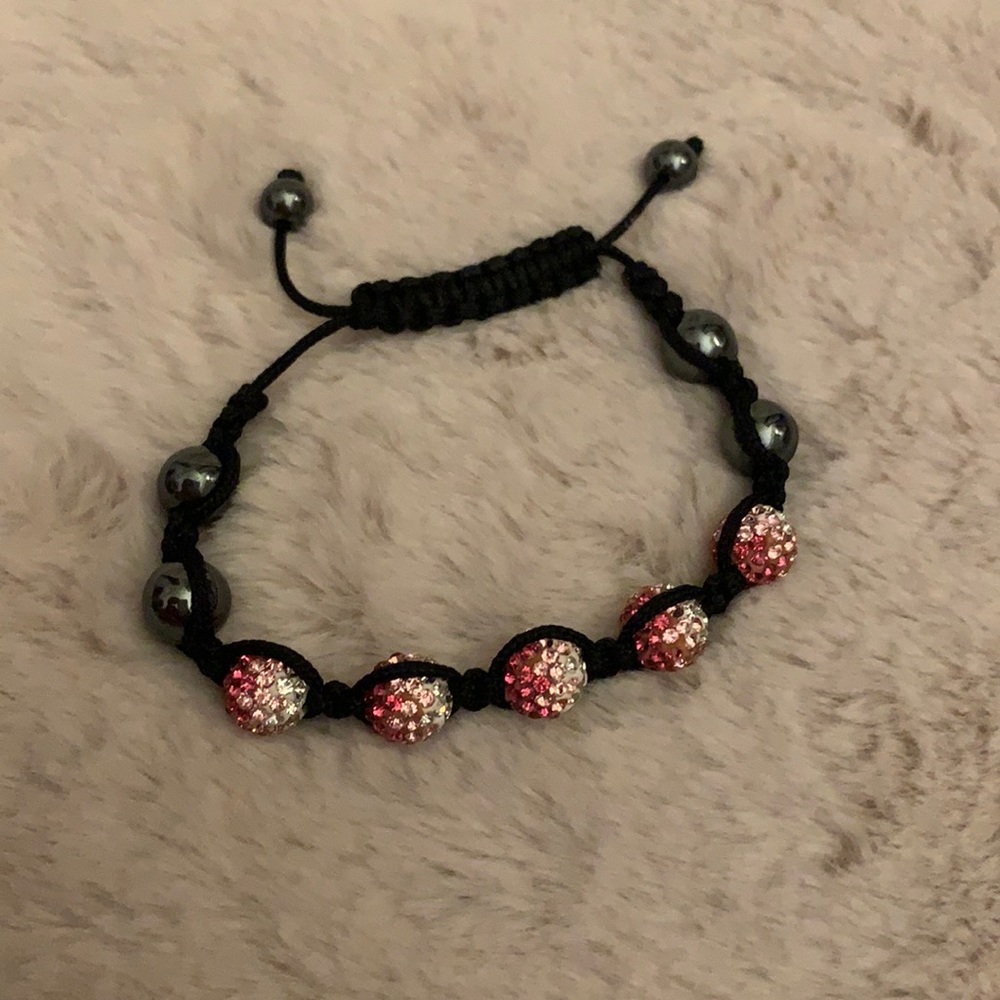 Shamballa style pink gradient bead bracelet